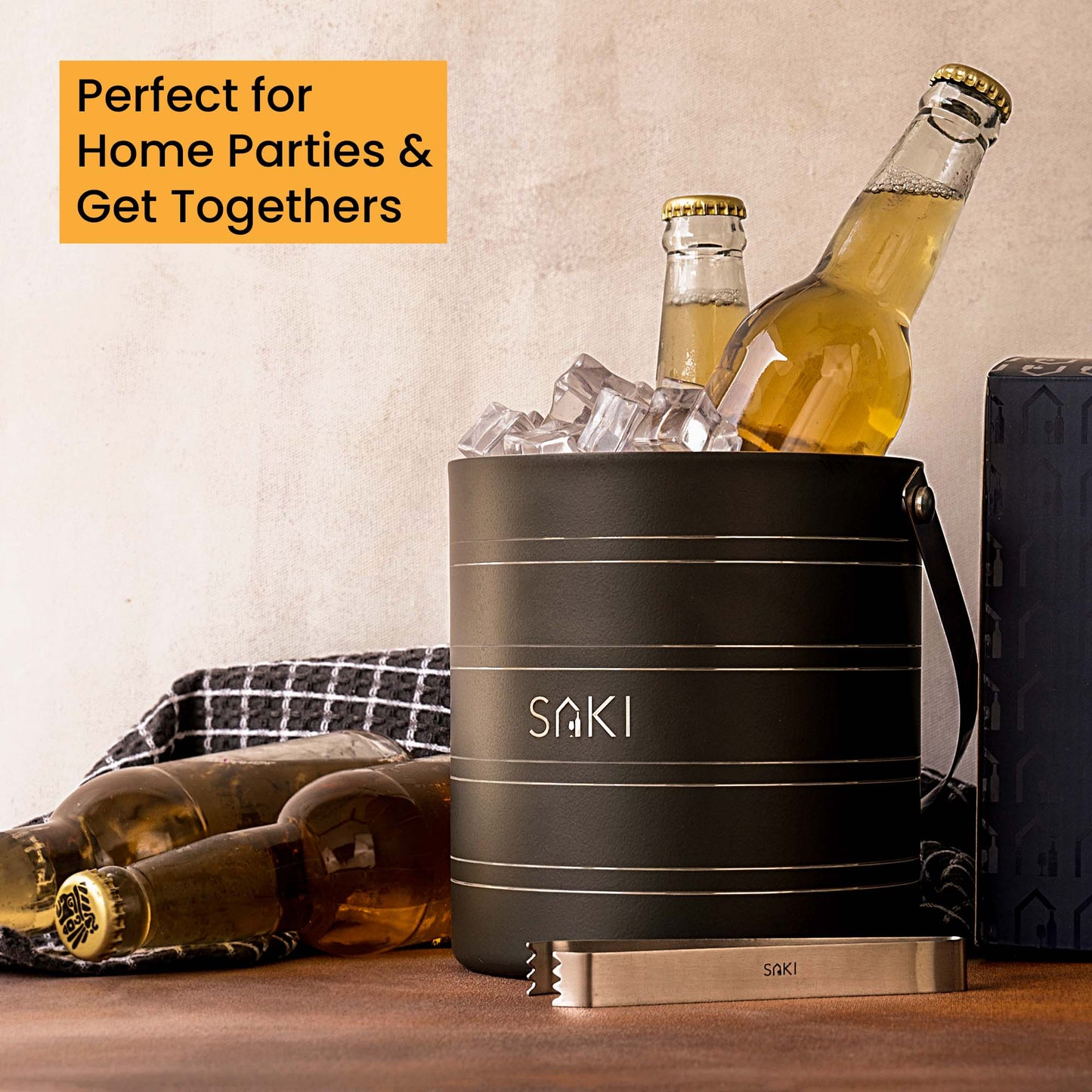 SAKI | Gunmetal Ice Bucket with tongs Stainless Steel 1500 ml