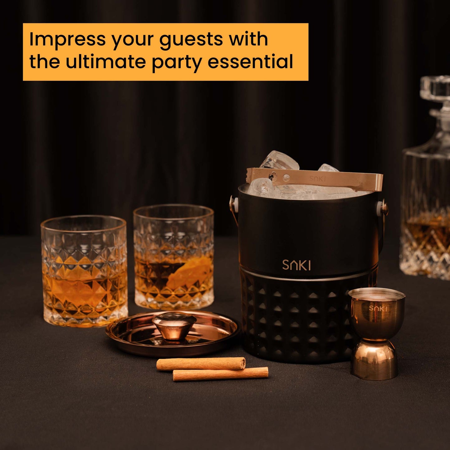 Square Hammer Ice Bucket and Whiskey Glass Set