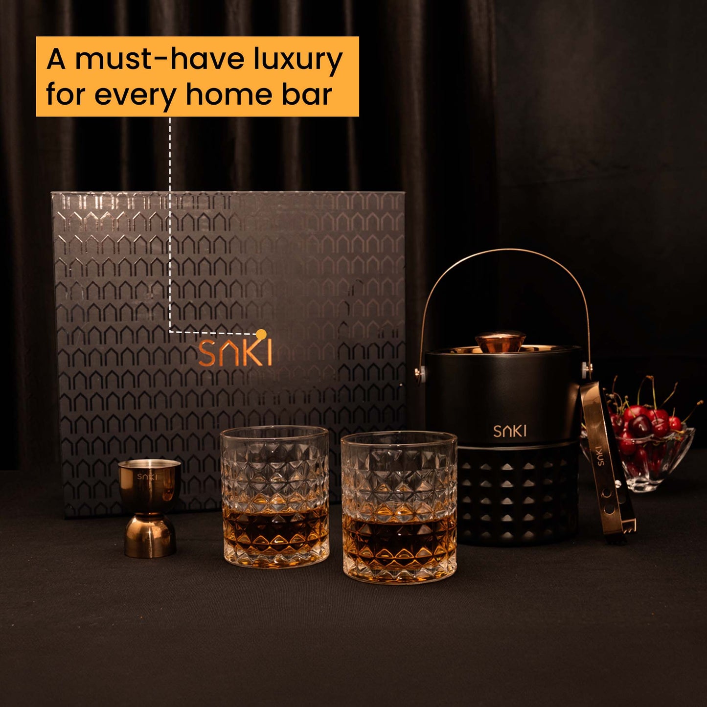 Square Hammer Ice Bucket and Whiskey Glass Set