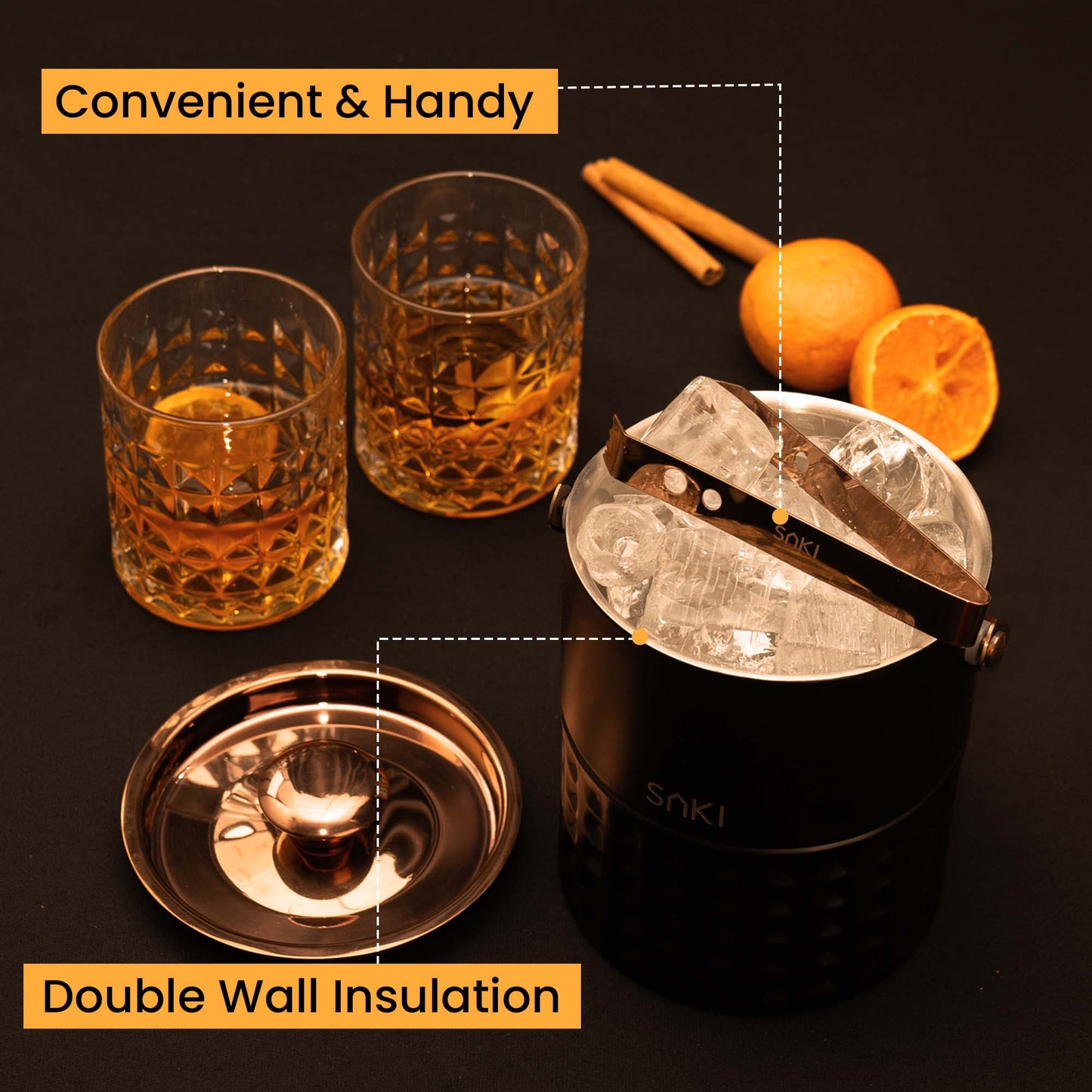 Square Hammer Ice Bucket and Whiskey Glass Set