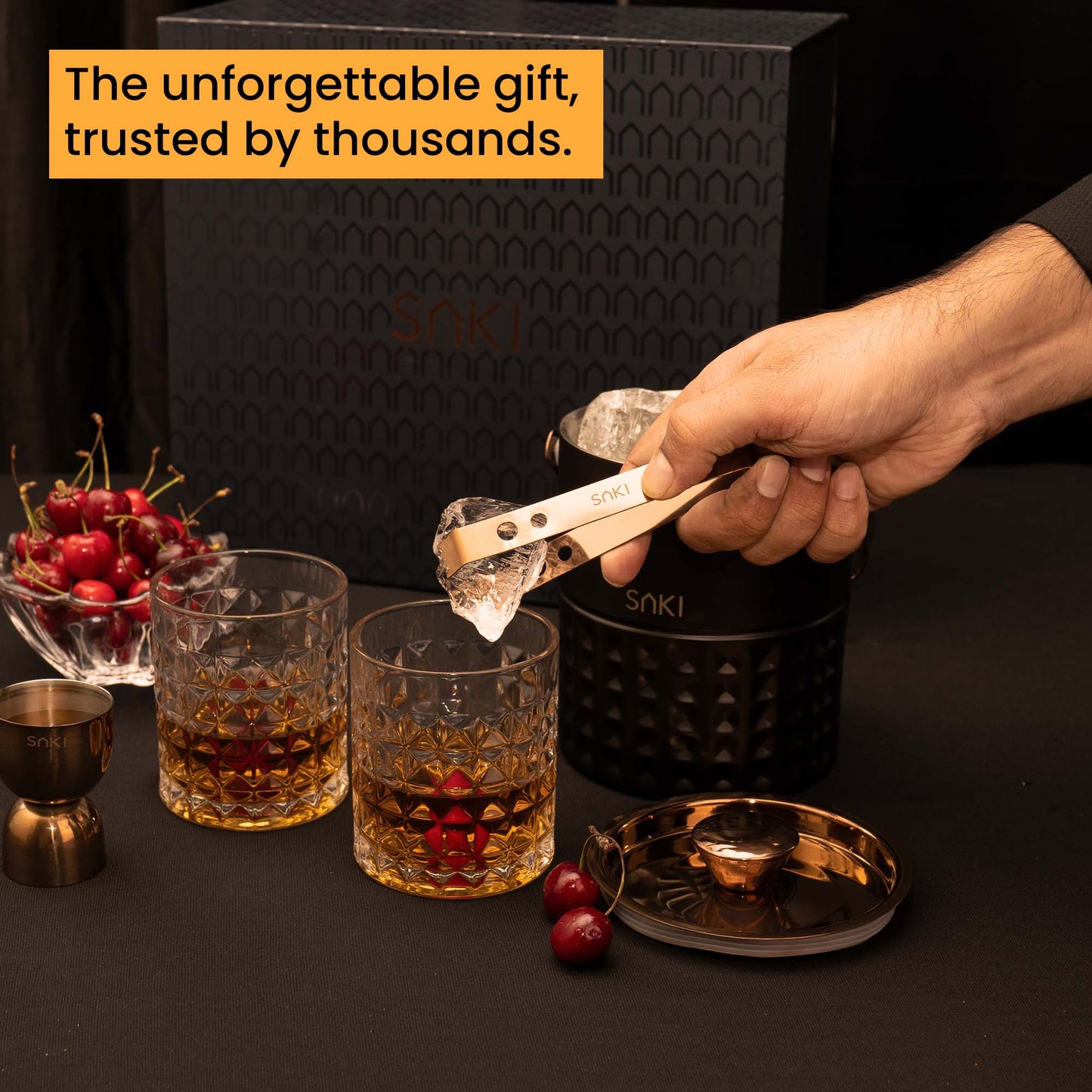 Square Hammer Ice Bucket and Whiskey Glass Set