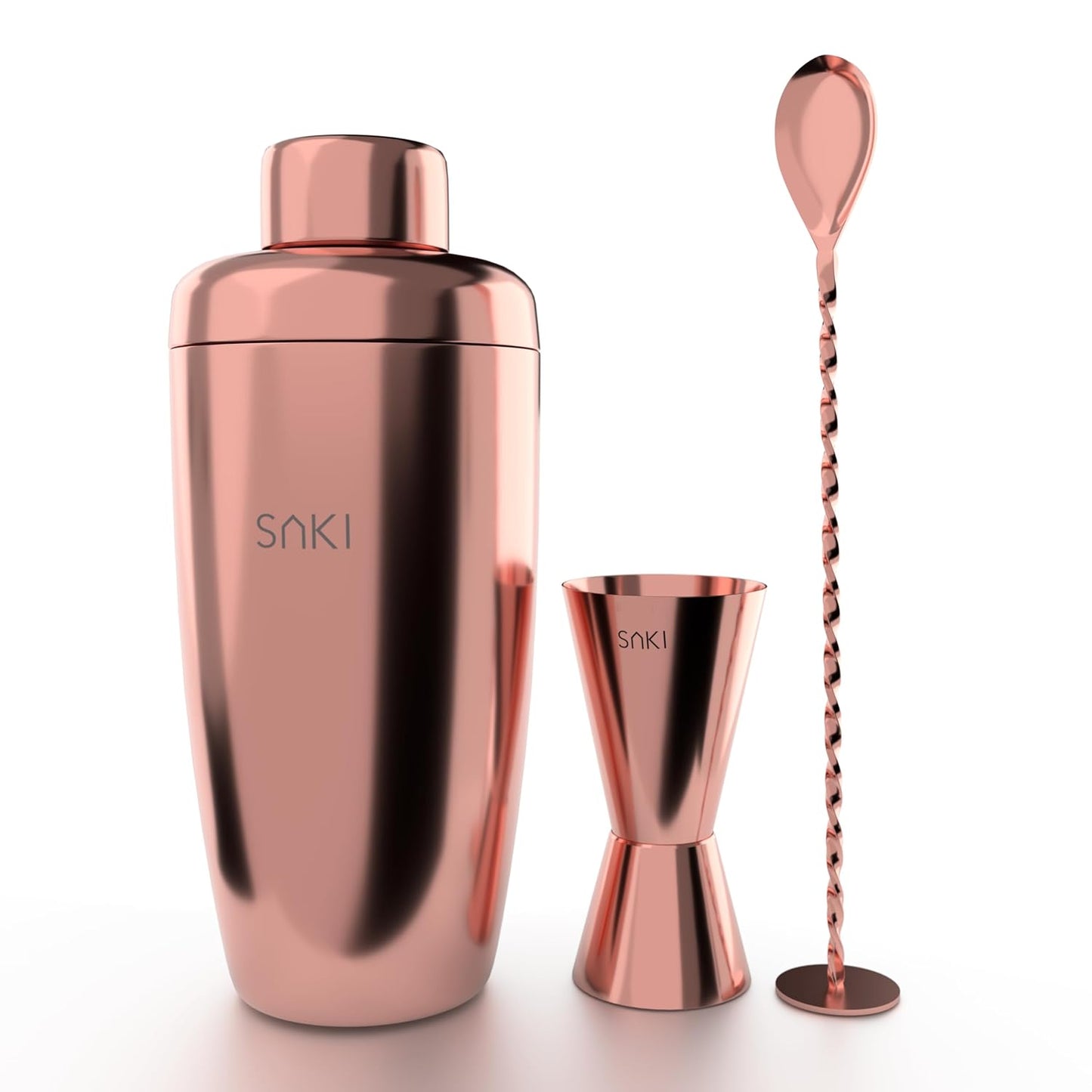 SAKI Copper Plated Cocktail Shaker Set || Premium Cocktail Shaker Set with Spoon and Jigger || Perfect for Home Parties || Gifting