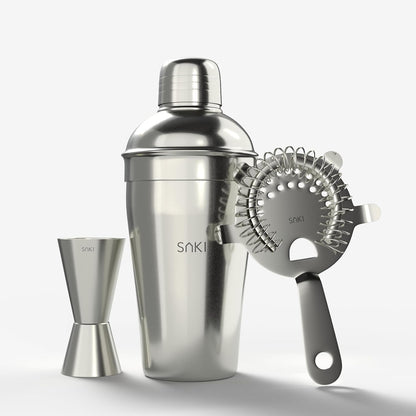 SAKI | Cocktail Shaker , Jigger & Strainer set of 3 pcs (Master Mixology Gift Set)