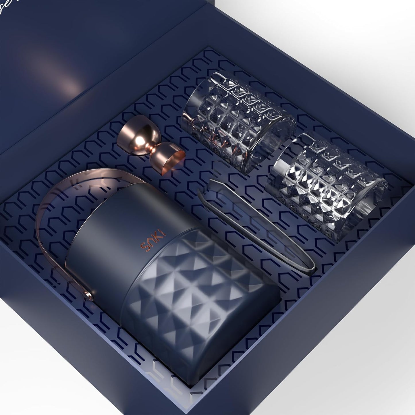 SAKI | Square Hammer Ice Bucket and Whiskey Glass Set