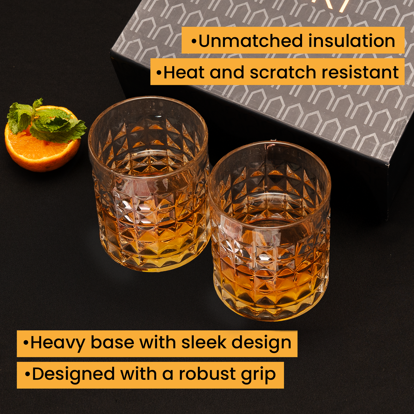 SAKI Men's Bar Square Hammer Whiskey Glasses Set of 2