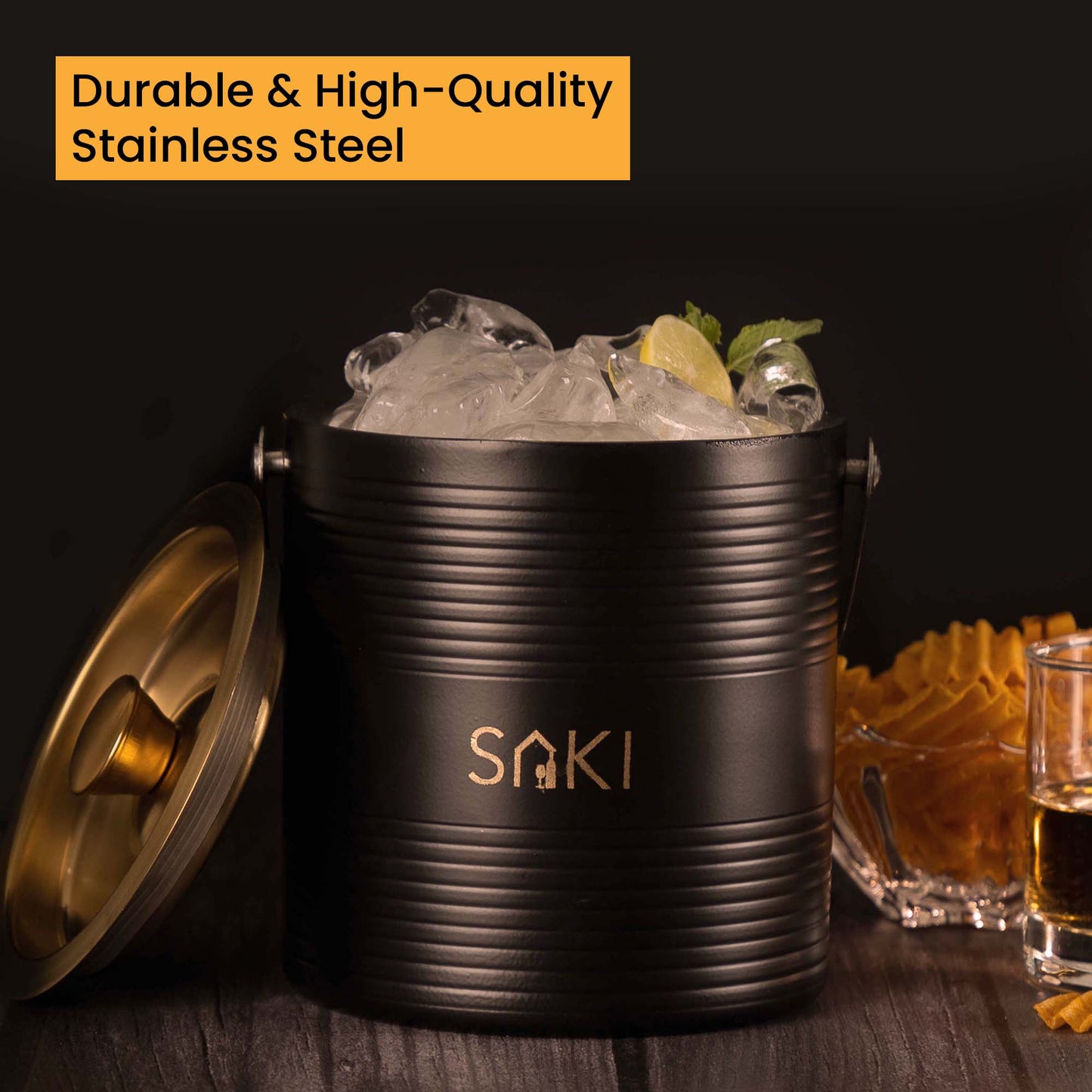 Matte Ripple Stainless Steel Ice Bucket with Tong - 1500 ml