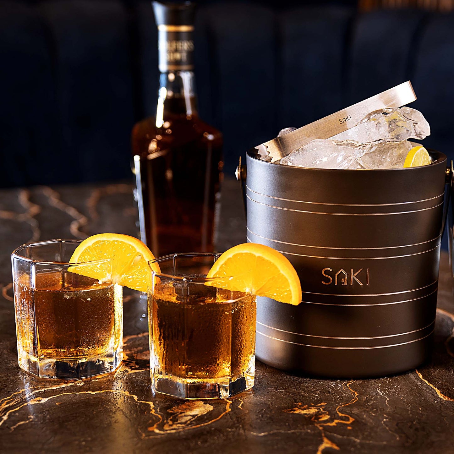 On the Rocks Combo - Ice Bucket with Tong & 2 Whisky Glasses (300ml each)