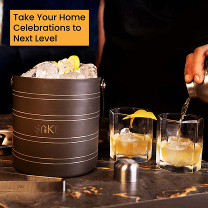 On the Rocks Combo - Ice Bucket with Tong & 2 Whisky Glasses (300ml each)